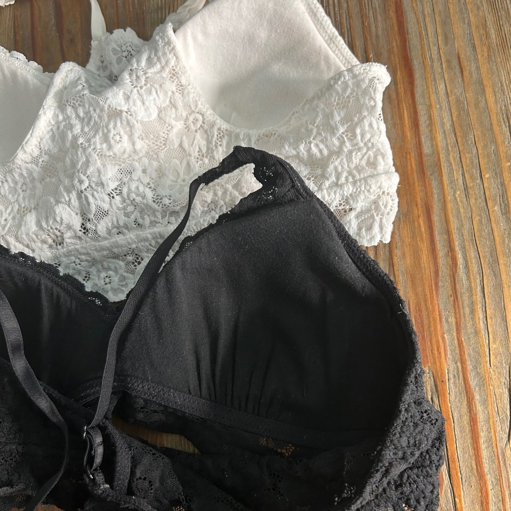 Aerie Black White Lace padded Bralette Crop Top Bra M Racerback Wireless - Picture 8 of 11